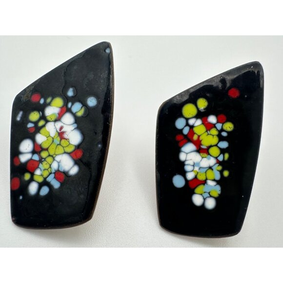 Bussard vintage modernist copper enamel multicolor splatter screw earrings